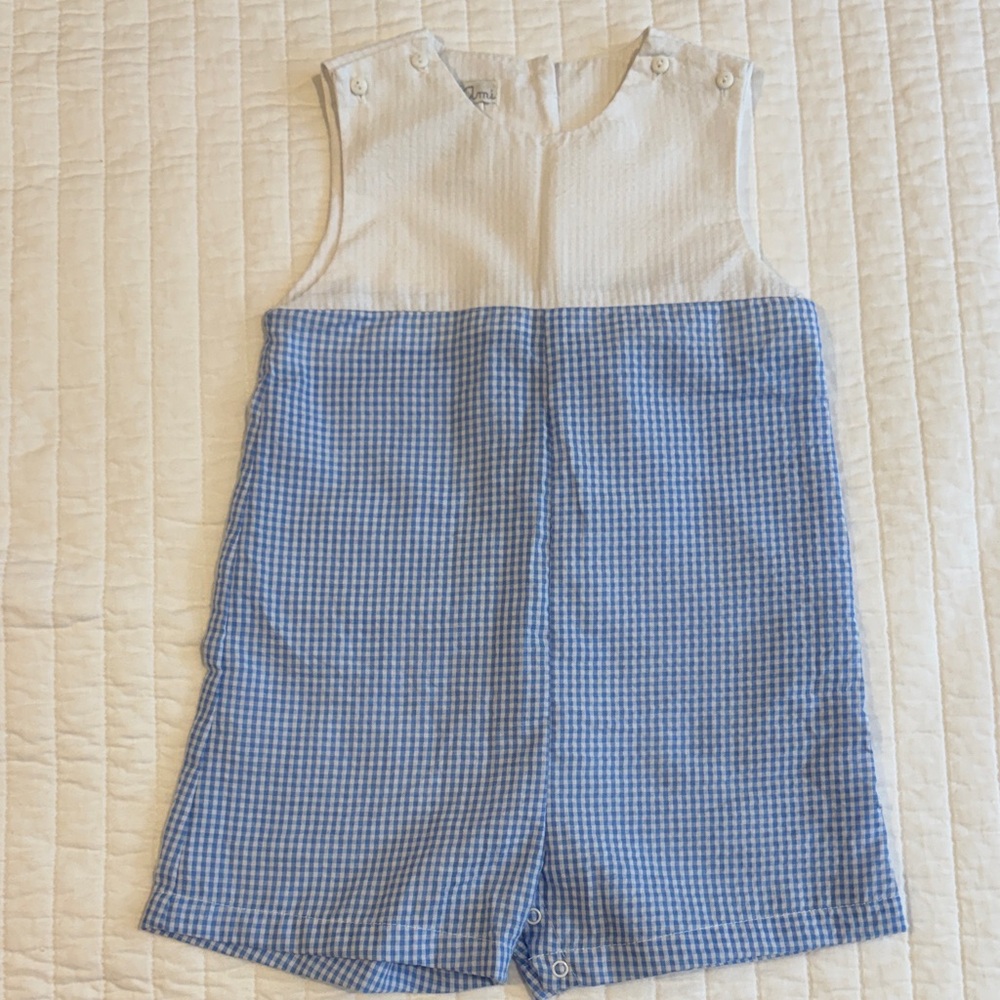 Petit Ami Blue and White Gingham Romper